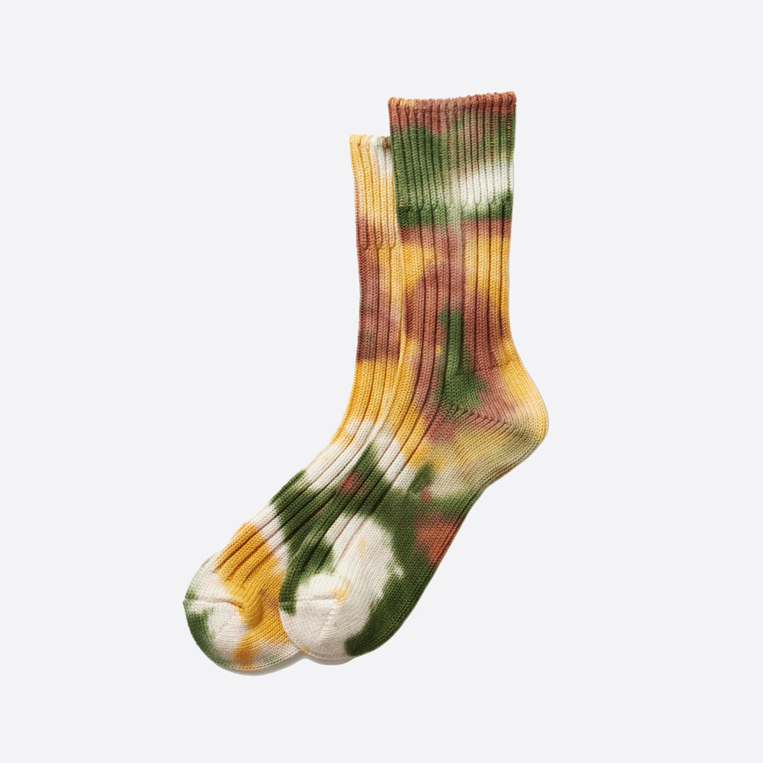RoToTo Chunky Ribbed Crew Socks in Green/ Gold / Brown