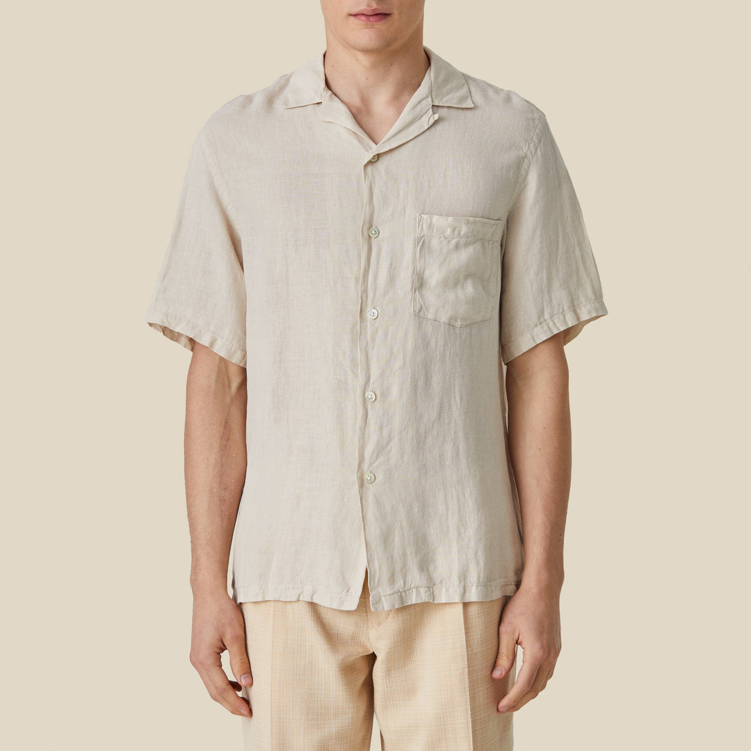 Portuguese Flannel Linen Camp Collar Shirt in Raw