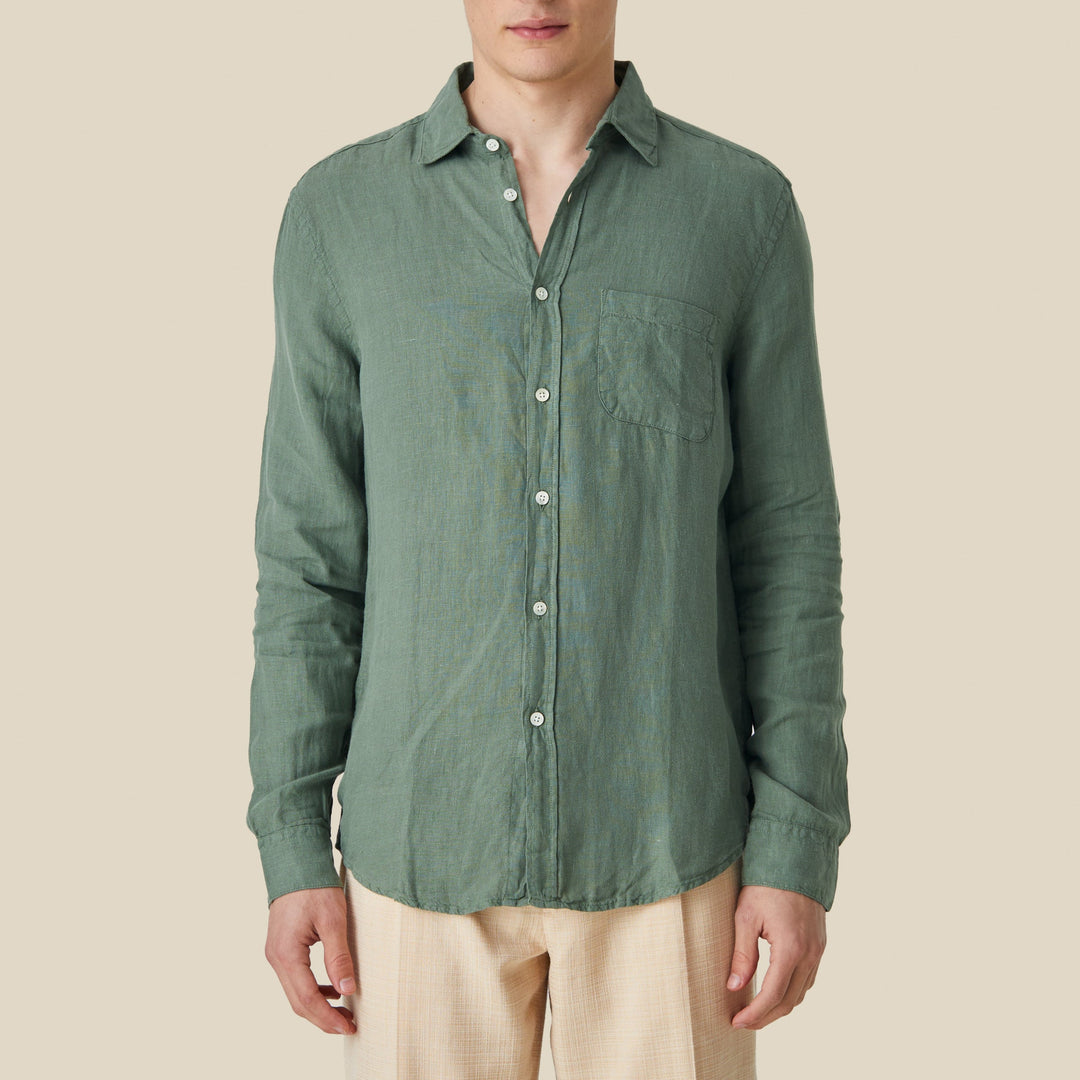 Portuguese Flannel Linen Shirt in Dry Green