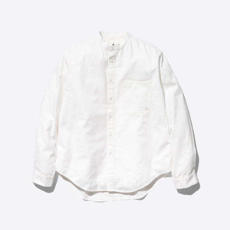 Snow Peak Organic Cotton Poplin Stand Collar Shirt in White