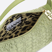 Ganni Small Butterfly Pouch Satin Bag in Mosstone