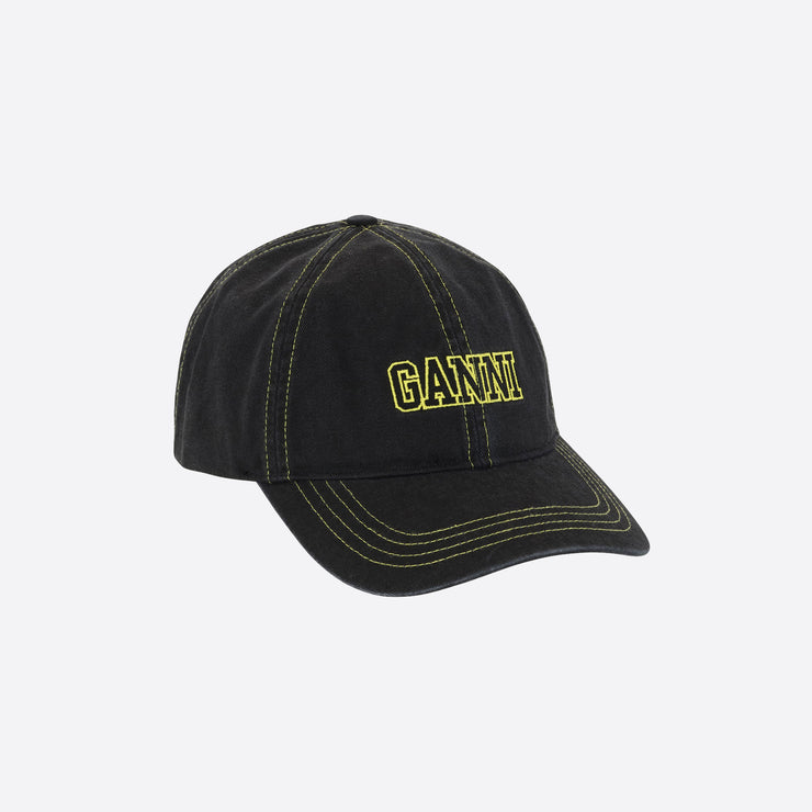 Ganni Software Heavy Cotton Logo Cap in Black