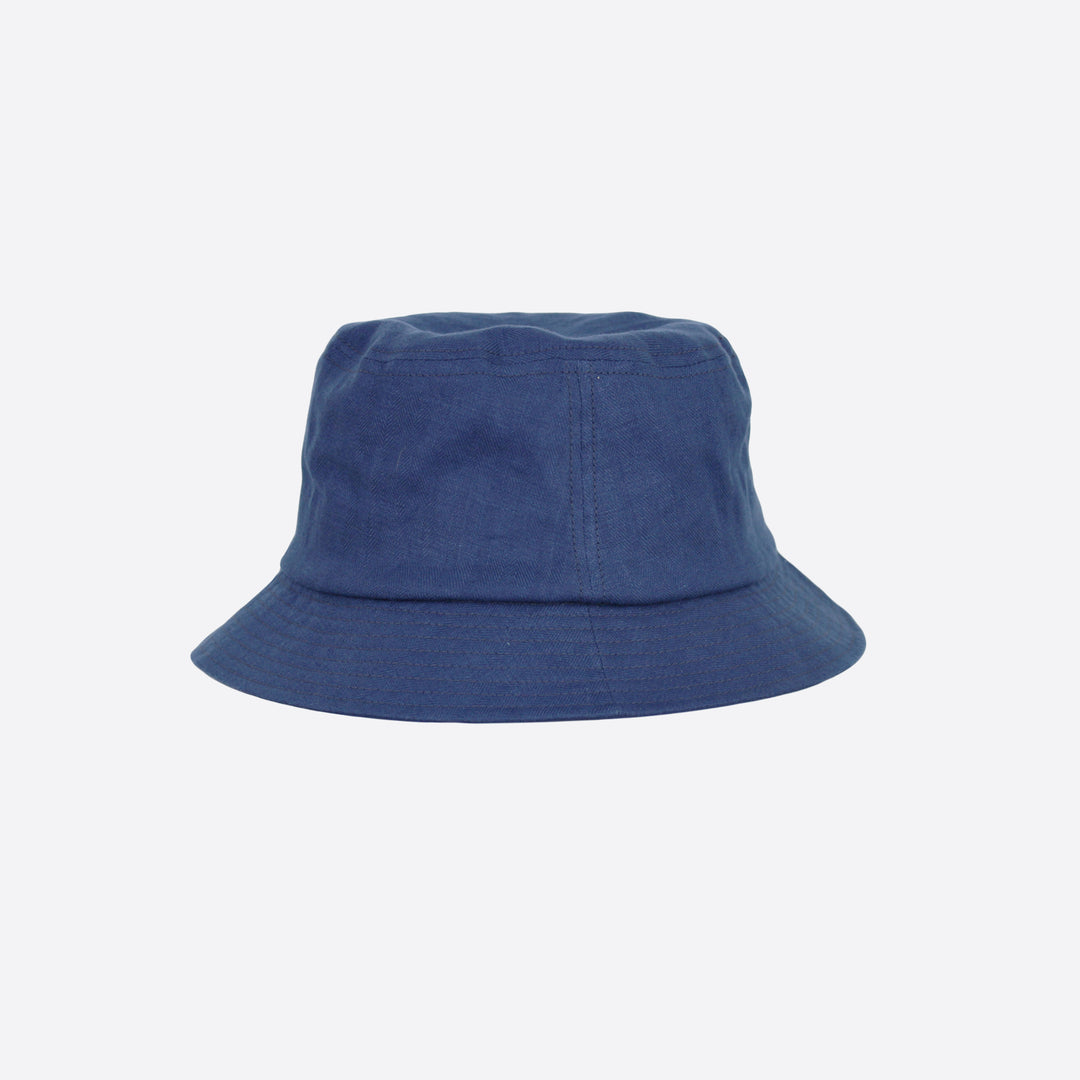 Câbleami Linen Herringbone Bucket Hat in Indigo
