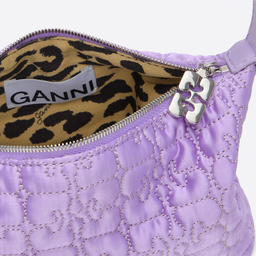 Ganni Small Butterfly Pouch Satin Bag in Light Lilac