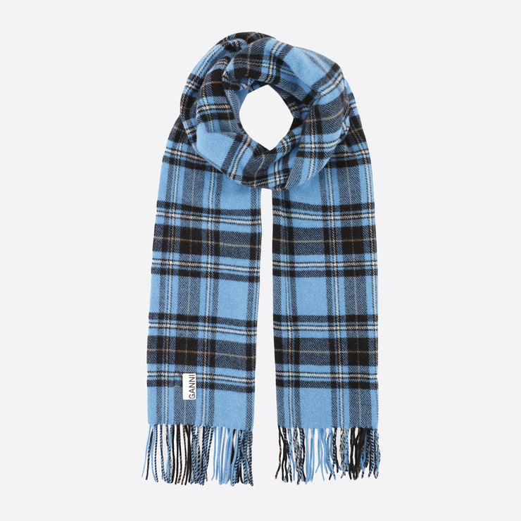 Ganni Recycled Wool Fringed Scarf in Silver Lake Blue