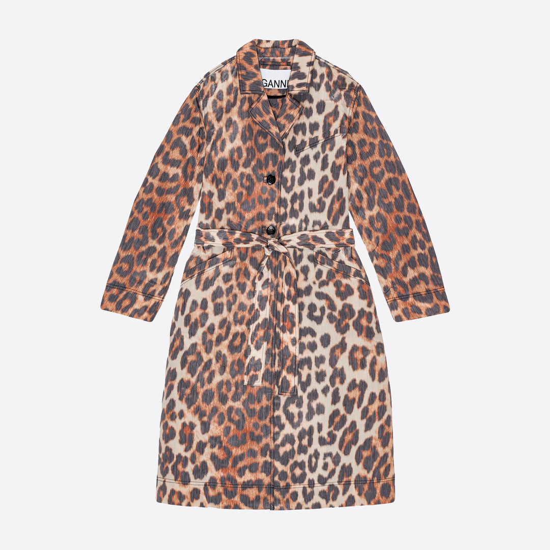 Ganni Crispy Shell Belt Coat in Leopard