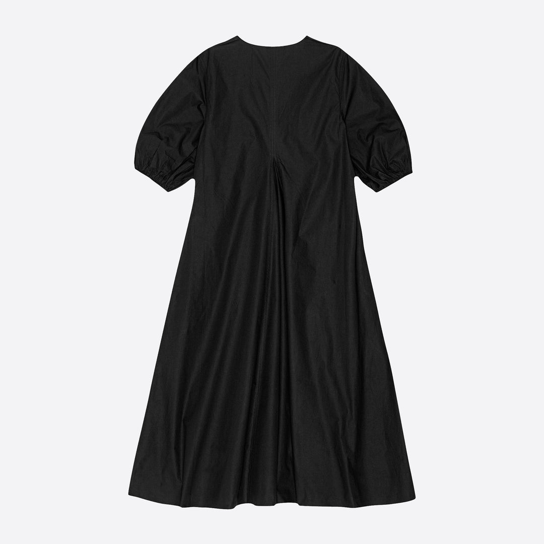 Ganni V-Neck Poplin Dress in Black