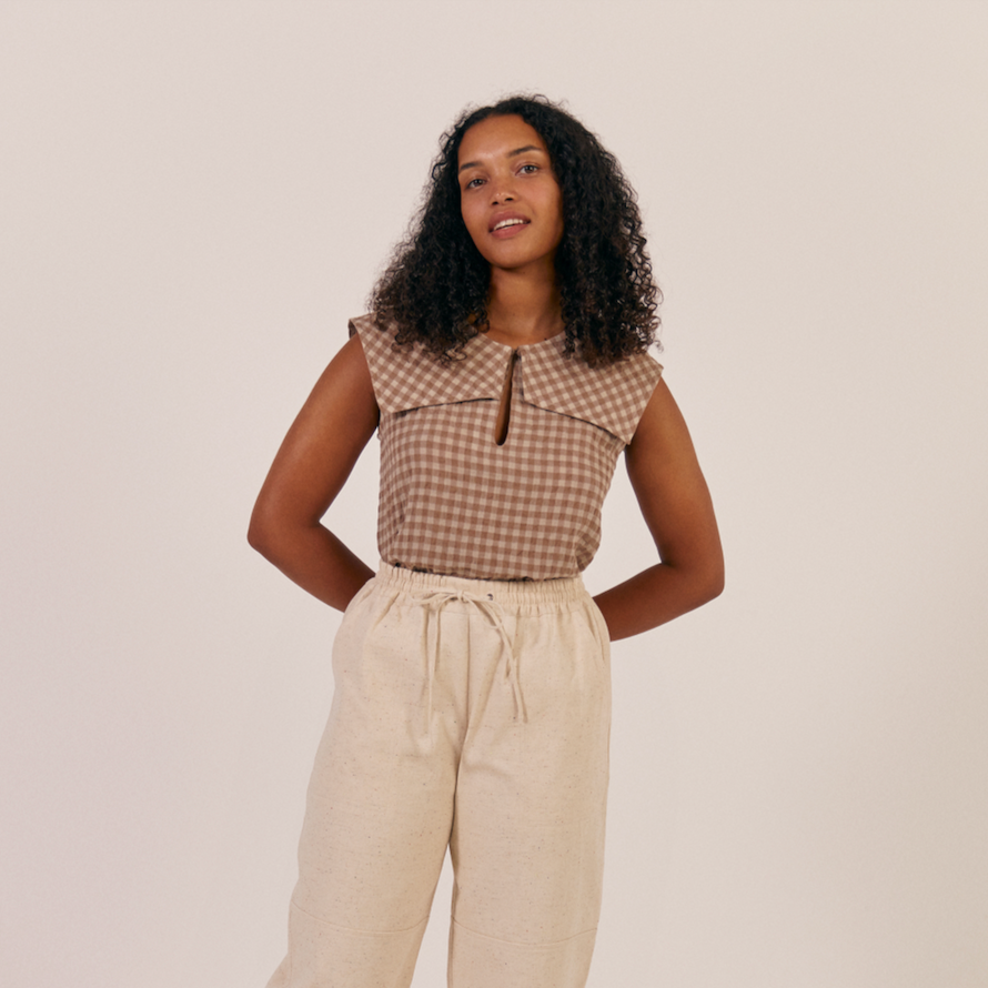 Sideline Milly Top in Biscuit Check
