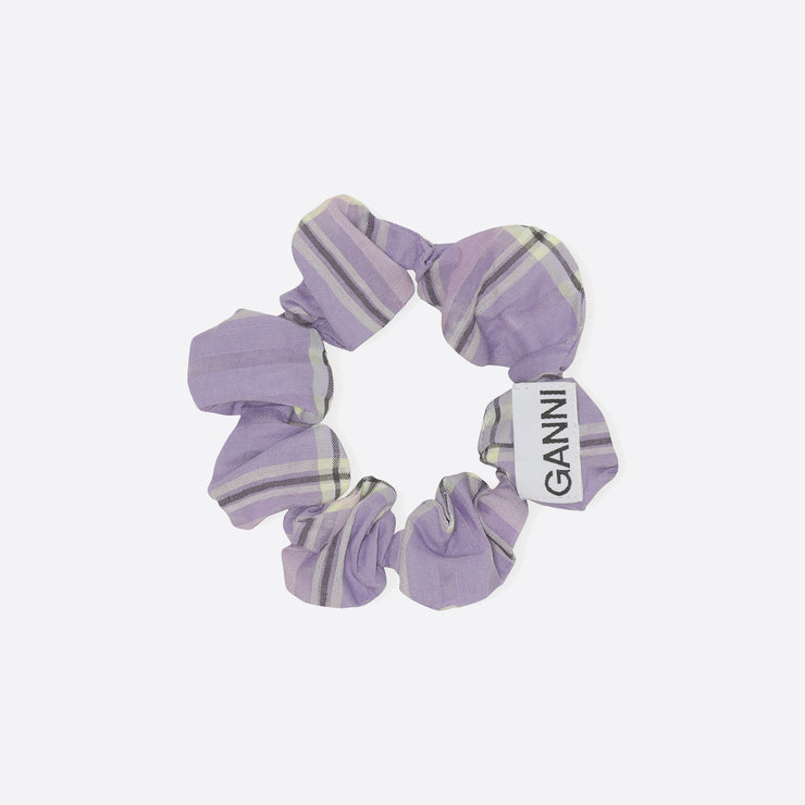 Ganni Bubble Seersucker Scrunchie in Check Persian Violet