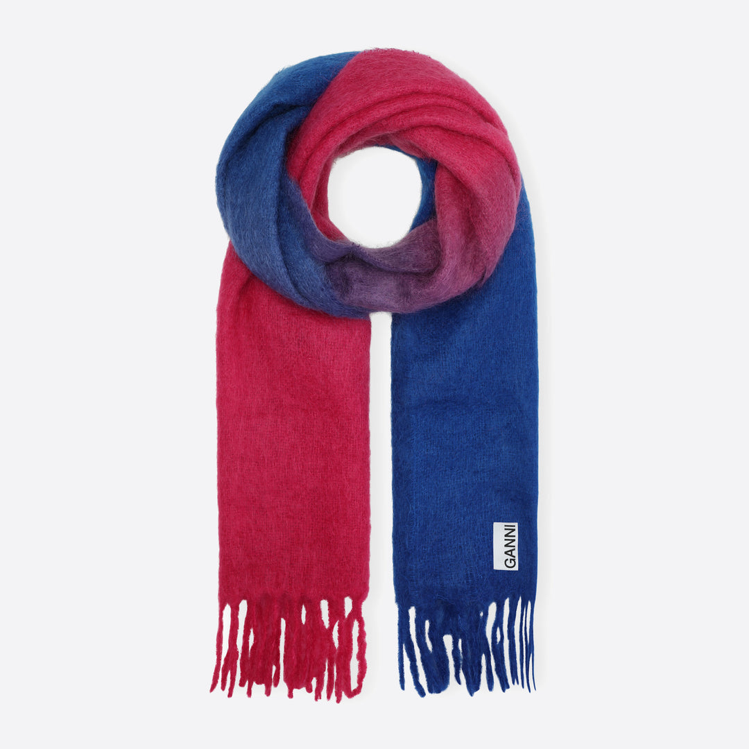 Ganni Mohair Gradient Fringed Scarf in Nautical Blue