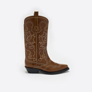 Ganni Embroidered Western Boots in Tigers Eye